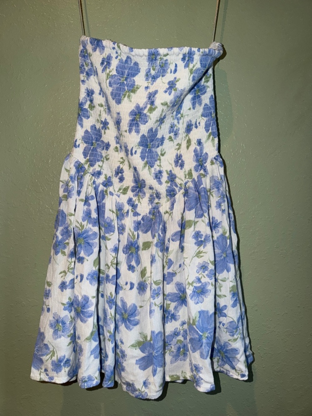Aeropostale White Strapless Romper with Blue Floral Print